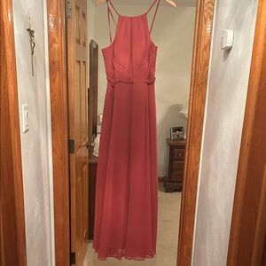Azazie Sleeveless Maxi Dress in Deep Red